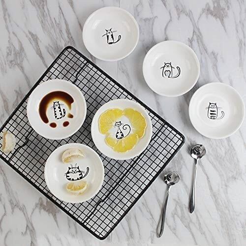 6Pcs Creative Sauce Dish Cat Shape Handcraft Ceramic Plates Mini Dishes Snacks Kitchen Vinegar Seasoning Sauce Food Container