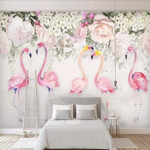 Milofi custom large 3D wallpaper mural hand-painted watercolor tropical rain forest flamingo background wall decoration wallpape