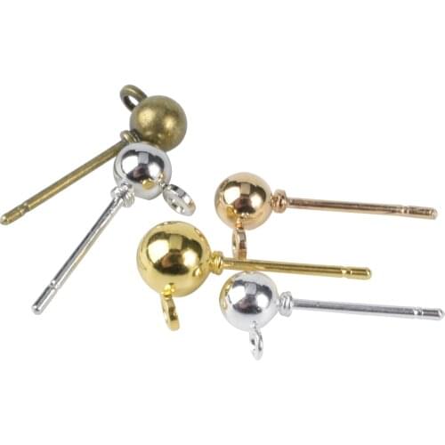 50psc/lot 3-4 mm Ball Bead Head Pins Stud Earrings Basic Needles with clasp diy jewelry findings for making supplies accessories