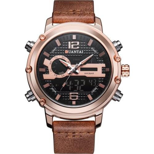 Duantai Steel Belt Multifunctional Double Movement Mens Watch Electronic Watch Sports Watch Waterproof Luminous Quartz Watch