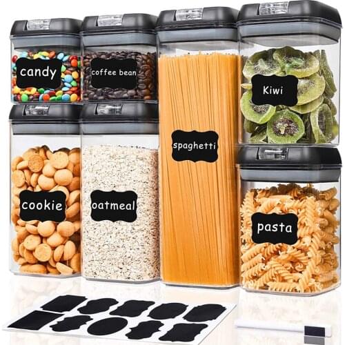 Black Sealed Food Storage Containers Bulk Jar Set for Cereal Plastic Organizer Kitchen Box Refrigerator Airtight Pantry Canister