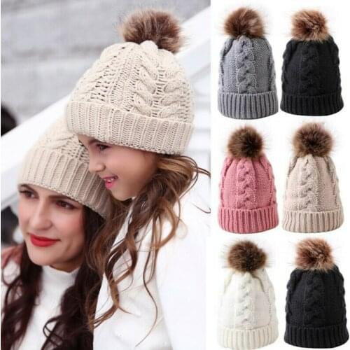 Kids Girls Hats Mother Daughter Warm Knitted Hat Family Matching Children Hats Cap Winter 2pcs Cute Newborn Baby Hat Beanie Caps