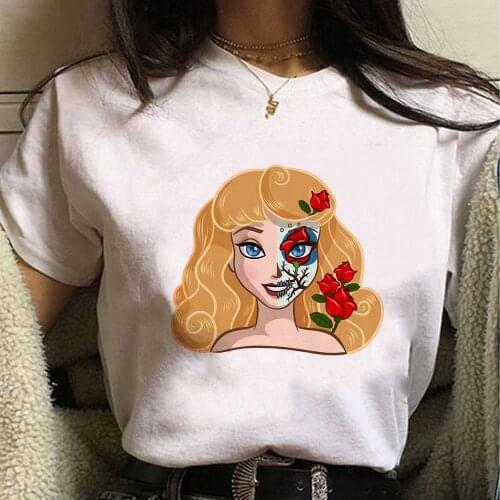 Disney Sleeping Beauty T Shirt Women Princess Aurora Print Day of the Dead Harajuku Style T-shirt Creative Aesthetic Clothes