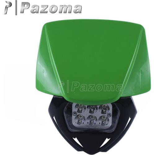 Green Motocross Dirt Bike LED Front Headlight Dual Sport Headlamp Enduro for Kawasaki KLX 110 125 150 KLR KDX 250 KX 450
