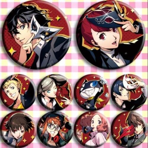 10pcs/1lot Anime Persona 5 Ren Amamiya Morgana Ryuji Sakamoto Ann Takamaki Figure 4785 Badges Round Brooch Pin Gifts Kids Toy