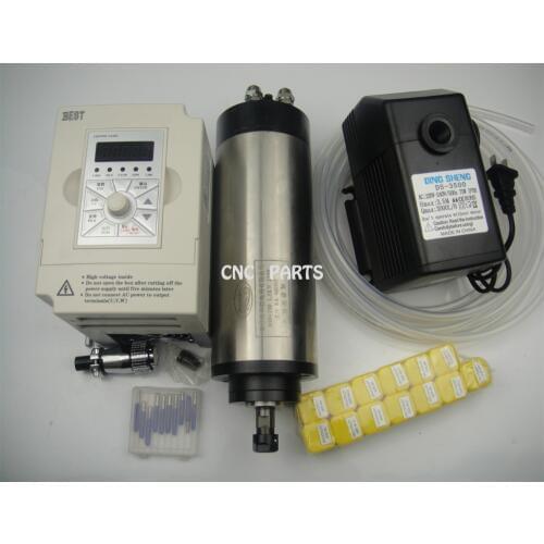 CNC milling spindle ER11 1.5KW water cooling spindle motor +1.5kw inverter+water pump+water pipe+ collets+bits