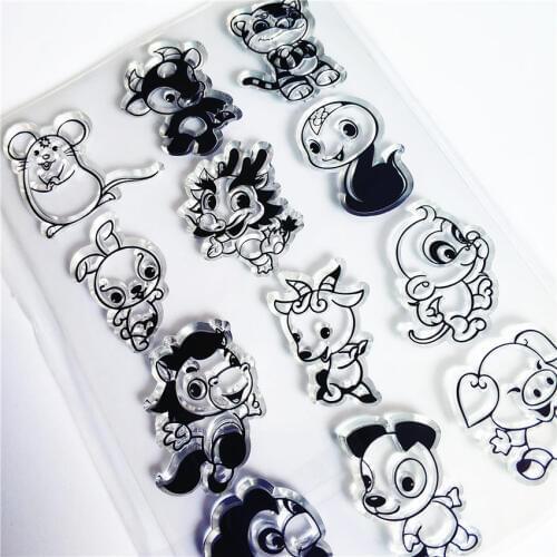 Hot sale Twelve animals Transparent Clear Stamps / Silicone Seals Roller Stamp for DIY scrapbooking photo album/Card Making