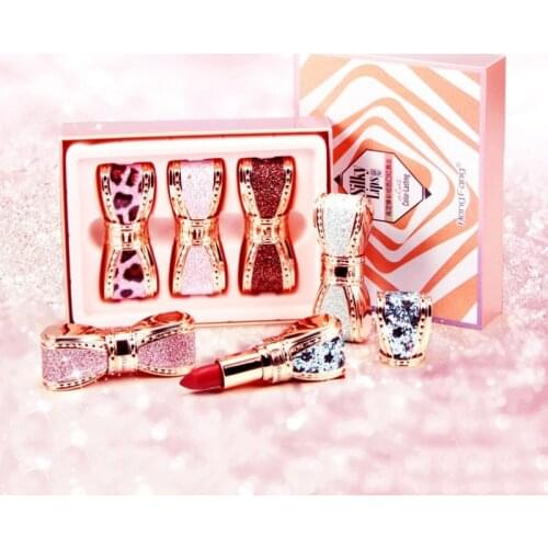 Hengfang 3pcs/set Misty Lipstick Set Matte Easy To Color Firework Carved Lip Tint Silky Moisturizing Waterproof Lip Makeup TSLM1