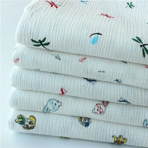 Cotton Linen Cloth Double Gauze Printing Childrens Clothing Cloth Pants Pajamas Fabric