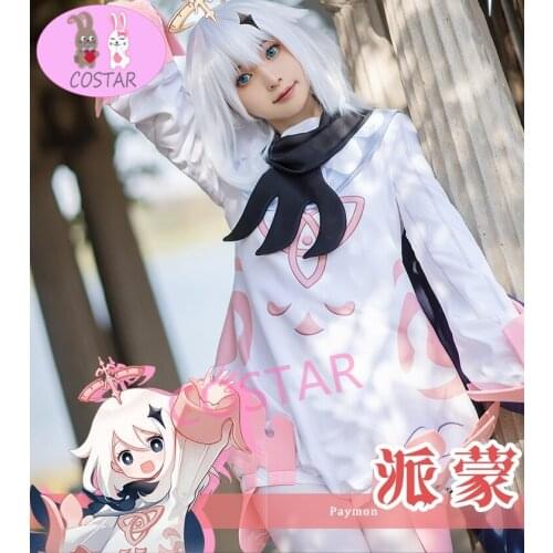 Game Genshin Impact Paimon Cosplay Costume Full Set Lolita Jumpsuits Adult Women One-Piece Uniform Party Halloween