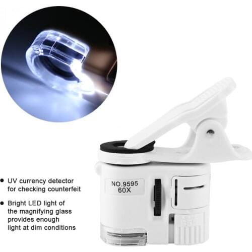 9595W Mobile Phone Microscope 60X Magnifying Glass LED UV Light Mini Mobile Phone Clip Microscope