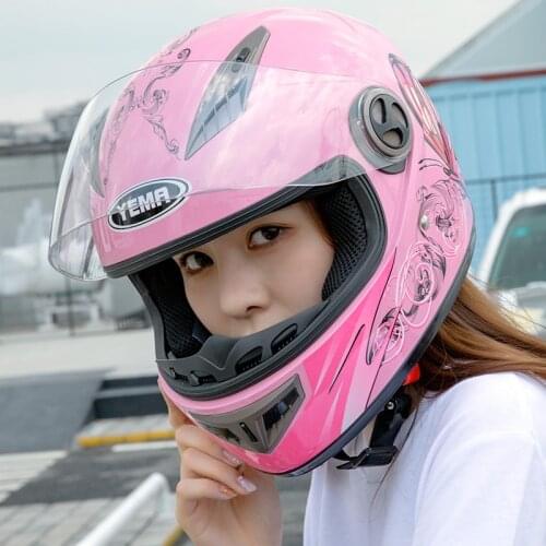 Womens pink butterfly full face Motorcycle helmet YEMA men Motorbike motocross YM827 knight Racing scooter helmets, back white