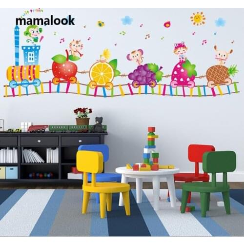 Cartoon Fruit Train Wall Stickers for Kids room children Bedroom Nursery Home Decoration Vinyl Removable Art Murals Wall Decals
