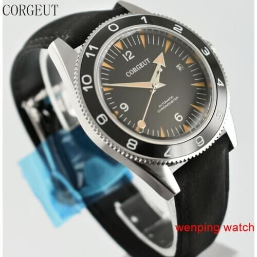 Corgeut 41mm soft leather band Black Dial black series One-way rotation bezel Automatic Mechanical Mens watches W2546