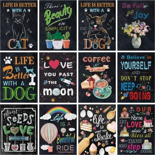 HUACAN Diamond Painting Kit Blackboard Home Decor Diamond Embroidery Text Scenery Mosaic Wall Sticker