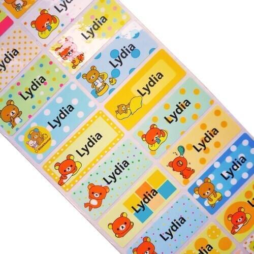 3size Cute Cartoon Bear Stickers Boy Waterproof Personal Labels Girls Custom Name Stickers Children Scrapbook Tag