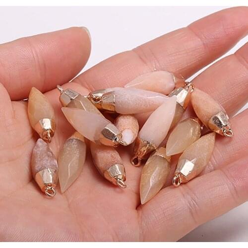 Natural Stone Pendants Reiki Heal Gold plated Faceted Crystal for Jewelry Making DIY Necklace Earrings Accessories 13x26mm