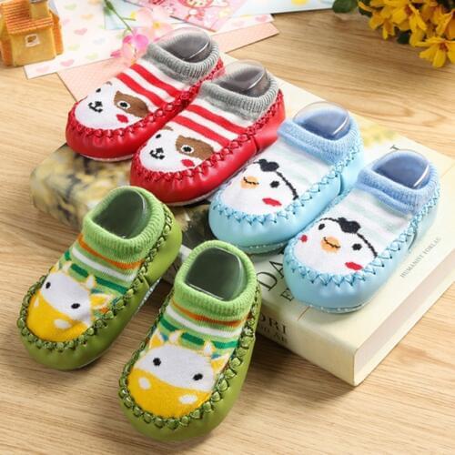 Baby shoes socks Children Infant Cartoon Socks Baby Gift Kids Indoor Floor Socks Leather Sole Non-Slip Thick Towel Socks DS29