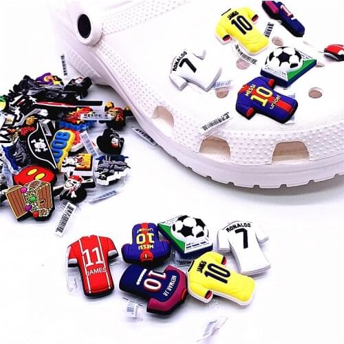 Original Luxury 3D Shoe Charms PVC World Cup Football Deaigner Shoes Clog Accessories Charms for Croc JIBZ Kids Party Gifts