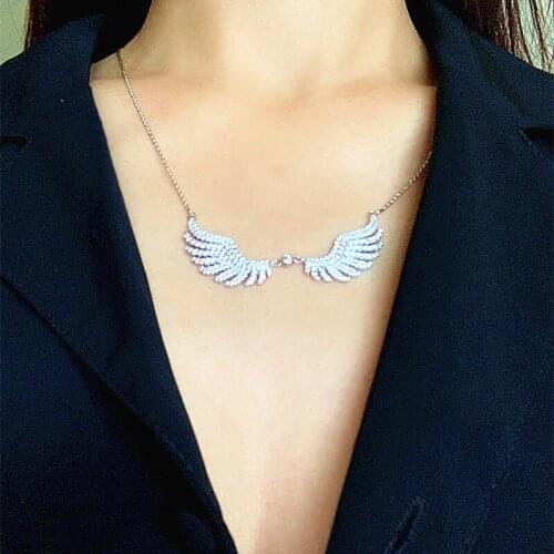 Luxury Big Angel Wing Necklace For Women Feather Cubic Zirconia Charm Necklaces Jewelry Christmas Gift Zk30