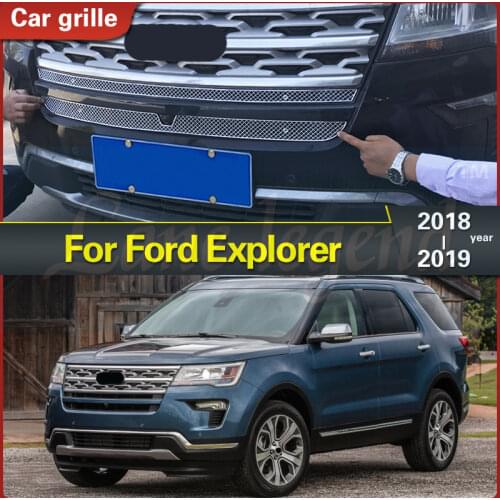 Stainless Steel CAR FRONT BUMPER RACING GRILLS GRILLE AROUND TRIM COVER FIT FOR Ford Explorer 2018 2019