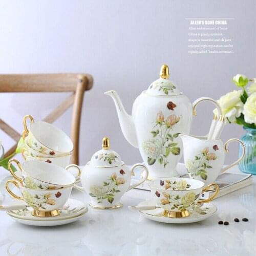 Rose Bone China Coffee Set British Porcelain Tea Set Ceramic Pot Creamer Sugar Bowl Teatime Teapot Coffee Cup Mug Coffeeware