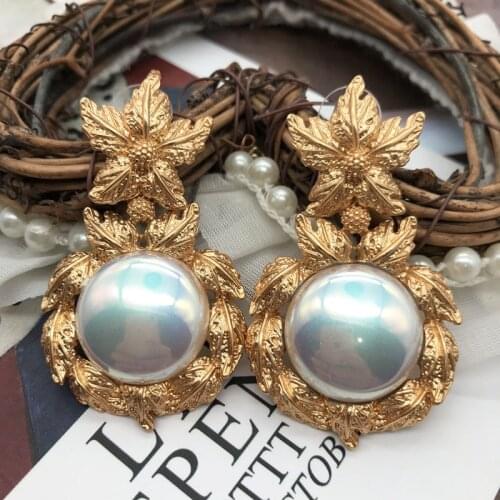 Baroque Earrings Oversive Pearl Metal Statement Plant Boho Wedding Party Jewelry