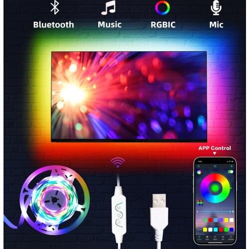 RGBIC TV LED Backlights LED Strip Lights TV Backlights Bluetooth APP Control Rainbow Color Lights Music Sync Built-in Mic for TV