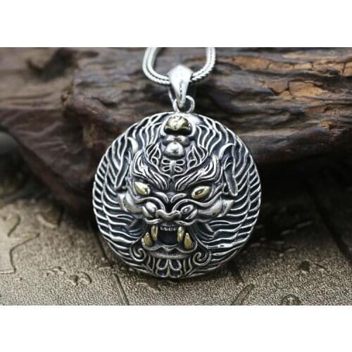 Solid 925 Sterling Silver thai beast Lucky to ward off bad luck men power pendant Charm jewelry A4710