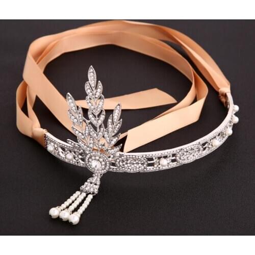 Great Gatsby 1920s Headwear Female Elegant Jewelry Vintage Style Bride Cosplay Stage Performance Pearls Rhinestone Headband