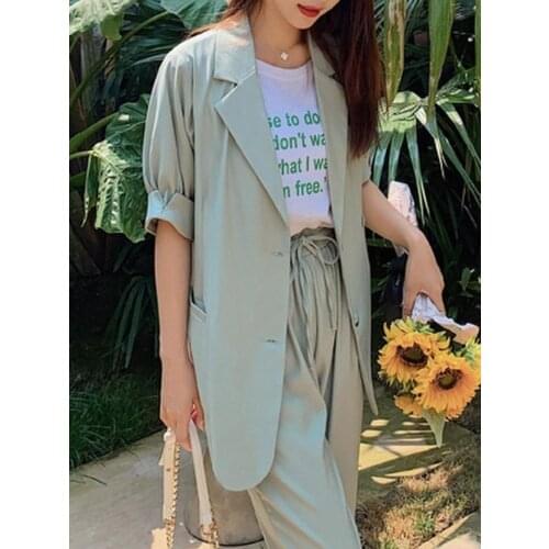 Spring Womens Office Pants Suit 2021 Summer Solid Color Short-Sleeved Blazer Suits Casual Two-Piece Set Female
