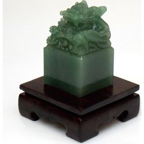 Green cyan jade Art dragon seal ornaments collection book name characters Aventurine jade Panlong seal custom engraving