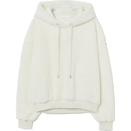 Faux Fur Hoodies Women Winter Essentials Fuzzy Kawaii Cute White Hooded Sweatshirts Pullover Coats Clothes Female Oversized