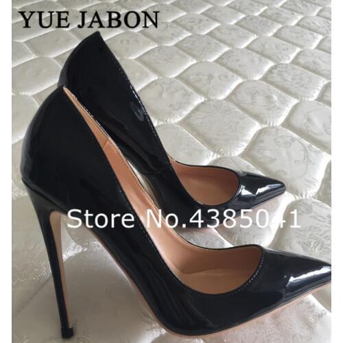 Women Pumps Brand Design High Heels Black Patent Leather Pointed Toe Sexy Stiletto Shoes Woman Ladies Plus Big Size 35- 43