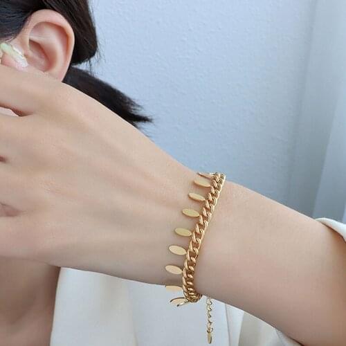 2021 Latest Statement Link Chain Tassel Charm Bracelet For Women Gold Silver Color Stainless Steel Bracelets Bangles