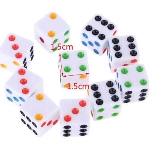 10pcs/set D6 Six Sided Spot Dice Square Opaque 15mm Dices Role Playing Game for Bar Pub Club Party
