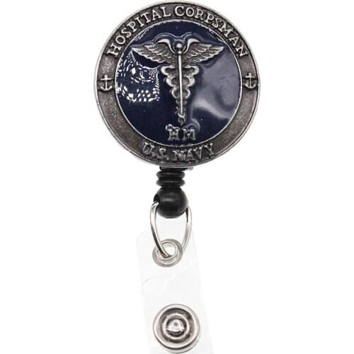 10 pcs/lot Free Shipping Enamel Hospital Corpsman Symbol Retractable ID Badge Holder