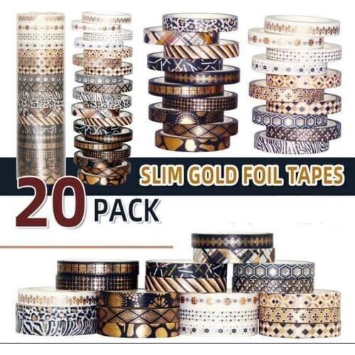 20rolls/set Golden Foil Washi Tape Set 7mm Width Diy Masking Tape Stickers School Suppliers Stationery Gift By Kevin&sasa Crafts
