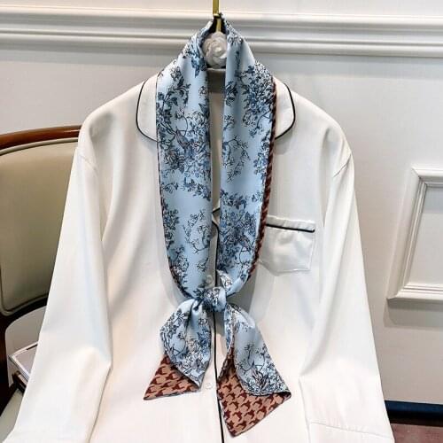 2021 twill silk Scarf for Women Design Print Silk Feeling Hair Foulard Female Office Neckerchief Lady Bandana Hijab Shawl Wraps