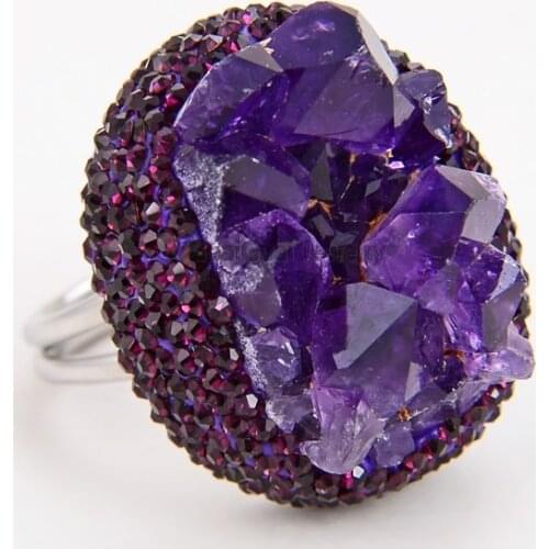 30x32MM Natural Purple Amethysts Stone Druzy Rings For Women Lady Jewelery