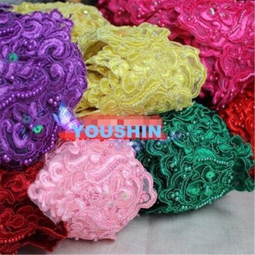 4Colors 3Yards Delicate 14.5cm Fabric Flower Venise Venice Beaded Guipure Wedding Lace Trim Applique Sewing Craft LBL0016