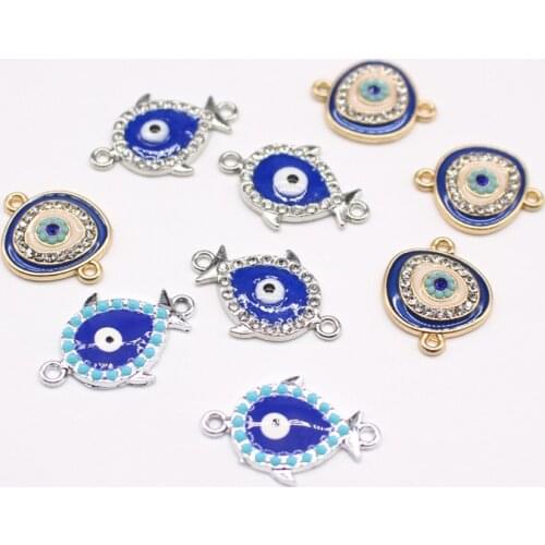 5pcs Mixed Gold Devil Eye Bracelet Connector Charms Irregular Fish Shape Diy Bracelets Eardrop Jewelry Make Accessory