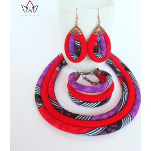 BRW Ankara Fabric African Jewelry Sets Ankara Handmade African Tribal Jewelry African Ankara Wax Fabric Covered Bib Sets WYX01