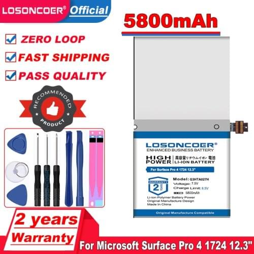LOSONCOER New Listing 5800mAh G3HTA027H DYNR01 Laptop Battery for Microsoft Surface Pro 4 1724 12.3" Tablet 7.5V