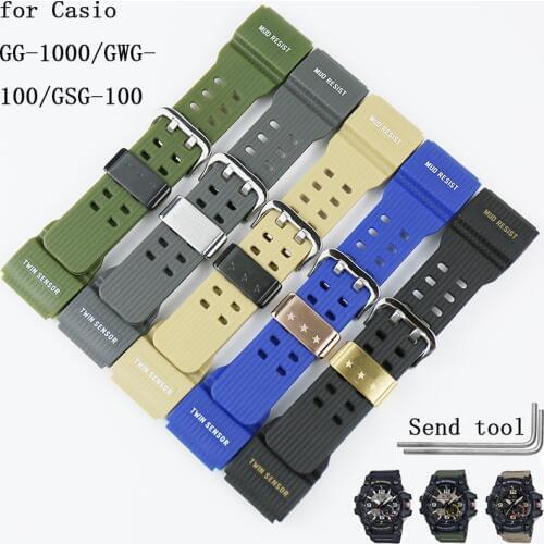 Watch accessories pin buckle for Casio small mud king strap GG-1000GWG-100GSG-100 mens sports resin rubber strap metal loop