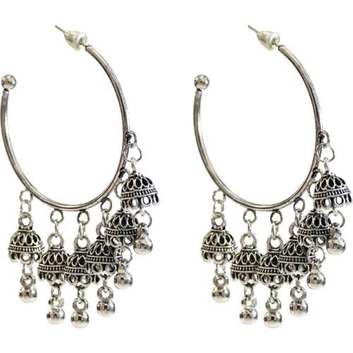 Antique Metal India Jhumka Jhumki Circle Hoop Earrings For Women Boho Ethnic Big Bell Drop Earring Jewelry Gifts