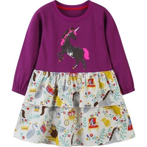 Jumping Meters Fall Spring Girls Unicorn Princess Cotton Fashion Party Tutu Dress Toddler Long Sleeve Clothing