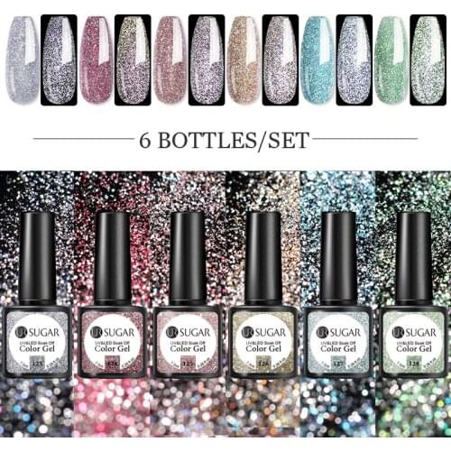 UR SUGAR Reflective Glitter Gel Nail Polish Set Shiny Soak Off Color Gel Varnish Kit All for Manicures Semi Permanent UV Gel Set