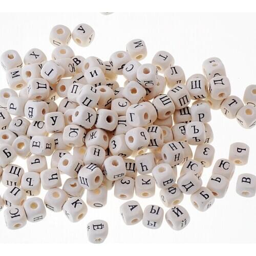 Hot 50pcs 10mm Russian Alphabet A-Z Letter Square Charm Wood Spacer Beads Wooden Beads For Baby Smooth Jewelry Making DIY