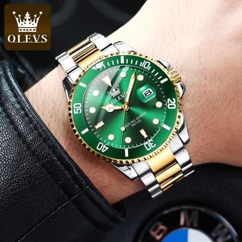 OLEVS Top Brand Luxury Fashion Green Quartz Watch Men 30M Waterproof Date Clock Sport Watches Mens Wristwatch Relogio Masculino